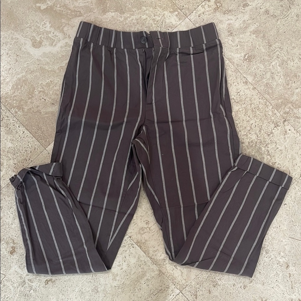 Charcoal Pinstripe Jumpsuit with Elastic Waist